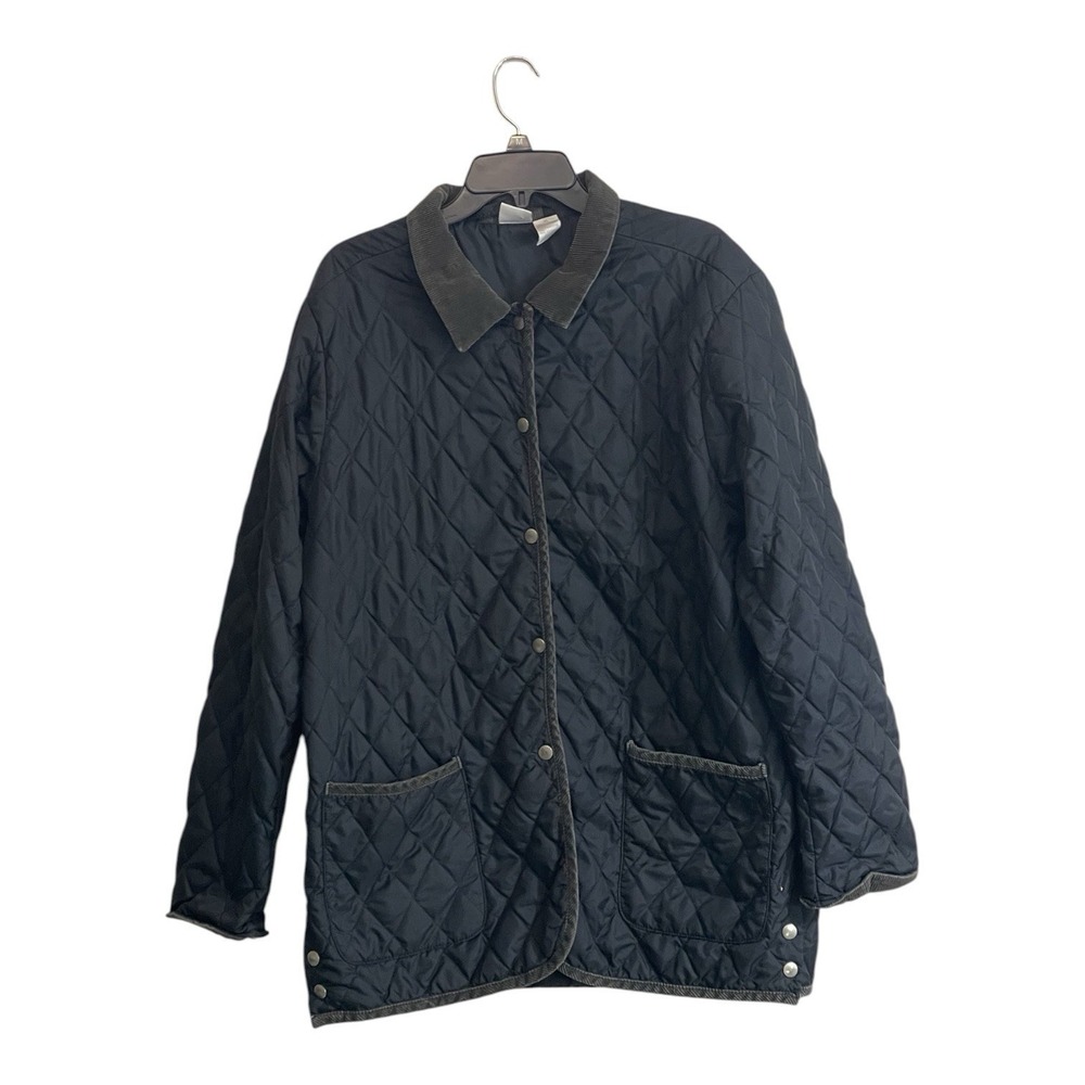 Vintage Cherokee XL Black Quilted Barn Chore Coat Corduroy Collar Pockets